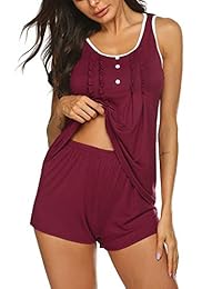 Pijamas de verano para dama, sin mangas, cuello redondo, con volantes