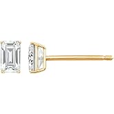 DIAMONBLISS 10K or 14K Real Solid Gold Stud Earrings for Women | White or Yellow Gold Emerald Cut Solitaire Studs | 0.5 to 4 Carat Cubic Zirconia CZ Simulated Diamond