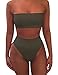 Huiyuzhi Women's Strap Wrap Tube Top High Waist Bikini Set Bathing Swimsuit Army Green Large