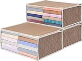 1Storage Charcoal Fiber Clothing Organizer Bags, Breathable Material, 3pcs, Light Brown, 19