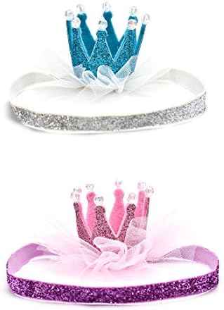 Baby Girl Birthday Crystal Sparkly Crown Headband Hair Accessories With Gift Box (Pink + Blue)