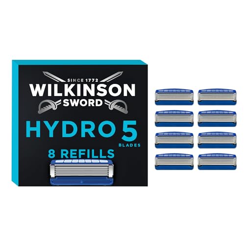 Wilkinson Sword - Hydro 5 Rasierer für Männer, 8 Ersatzklingen, Feuchtigkeitsspendende Gel-Pools und umklappbarer Trimmer