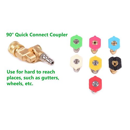 Pressure Washer Nozzle Accessories Kit: 7 Quick Disconnect Sprayer Tips and Quick Connecting Pivot Adapter Coupler - Clean Surfaces with Power Washer Attachments / Parts for Soap or Rinse Jet Streams