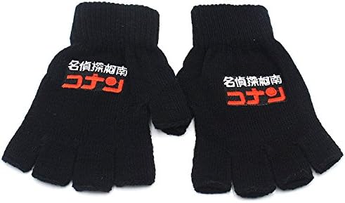 QIroseonly Anime Series Yoga Pilates Fingerless Exercise Grip Gloves Knitted Black Gloves (Detective Conan)