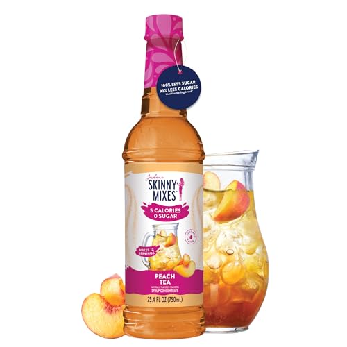 JORDAN’S SKINNY MIXES SUGAR FREE SYRUP, PEACH TEA FLAVOR, FLAVORED WATER ENHANCER, DRINK MIX FOR ICE TEA, LEMONADE & MORE, ZERO CALORIE FLAVORING, KETO FRIENDLY, 25.4 FL OZ, 1 PACK