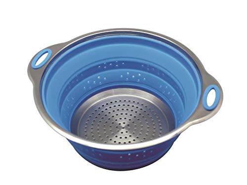 Sailing Premium Collapsible Silicone Colander/Strainer with Stainless Steel Base, Spaghetti and Pasta Strainer