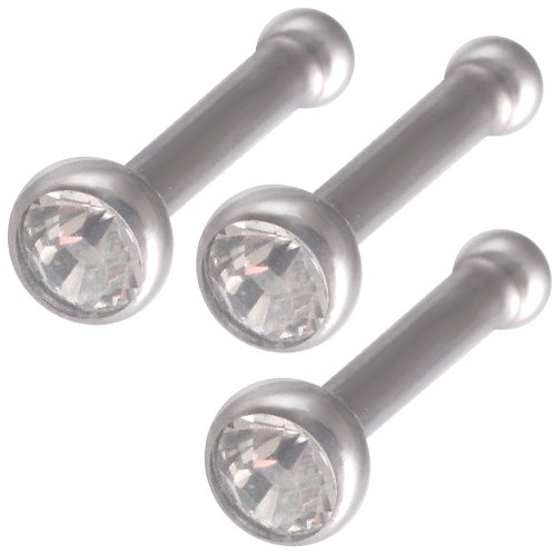 18g 18 gauge 1mm Stainless Steel studs nose rings screws bones bars Clear Crystals Pierced lot AMGD 3Pcs