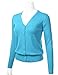 Women's Button Down V-Neck Long Sleeve Knit Cardigan with Sleeve Button Detail AQUA2 L
