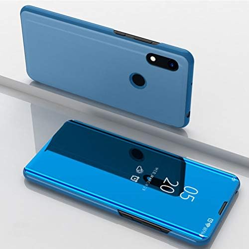 GUANHAO Case for Honor Play 8A, Light Thin Translucent Window Stand Plating Mirror PU Leather Hard PC Anti-Dirty Non-Slip Shockproof Flip Cover Protective Case for Huawei Honor Play 8A 6.09" (Blue)