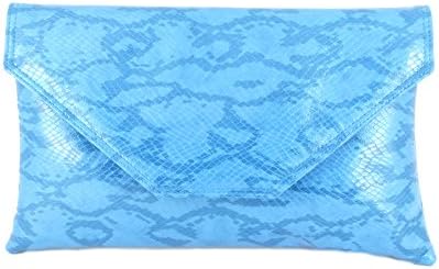 Stylish Clutch/Shoulder Bag Faux Snakeskin Large Turquoise