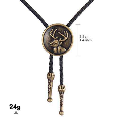 AZORA Western Bolo Tie for Men Deer Copper Necktie Leather Braided Bolos for Women Boys Girls (Deer bolo tie Gold) - Thumbnail 5