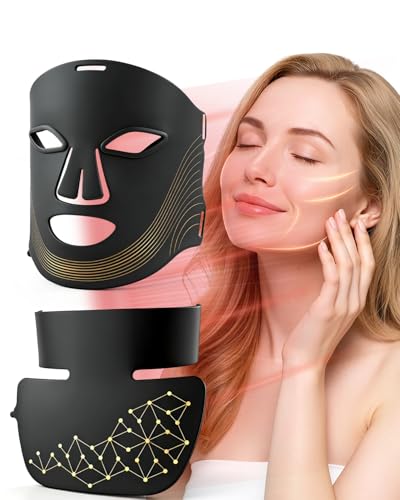 LED Face & Neck Mask, 7 Colours Red Light Therapy with Smart Timer - Firming, Face Care for All Skin Types, Black