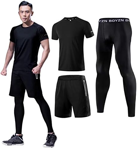 Men’s Compression Wear, Top and Bottom Set, Training Wear, 2-Piece Set, 3-Piece Set, 4-Piece Set, 5-Piece Set, Breathable, Odor Resistant, Sportswear, Running Wear, Hoodie, Long Sleeves, Short Sleeves, Half Pants, Tights, Sweat Absorbent, Quick Drying