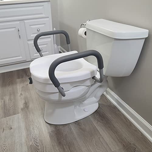 Carex EZ Lock Raised Toilet Seat With Handles, 5 Inch Elevated Handicap