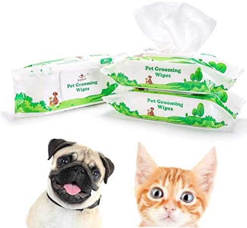 PUPTECK Pet Grooming Wipes for Dogs & Cats – 8.3″x8″ Hypoallergenic Cleaning Wipes for Ears/Eyes/Face/Butt/Paw/Body, Fragrance-Free, Earth-Friendly, 80 Counts per Pack, Multi Packs