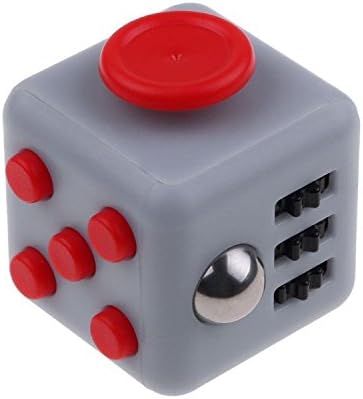 FIDGET CUBE ORIGINAL Relieves Stress And Anxiety Attention 6 Sides TOY (1.5 In x 1.5 In) (Gray and Red)