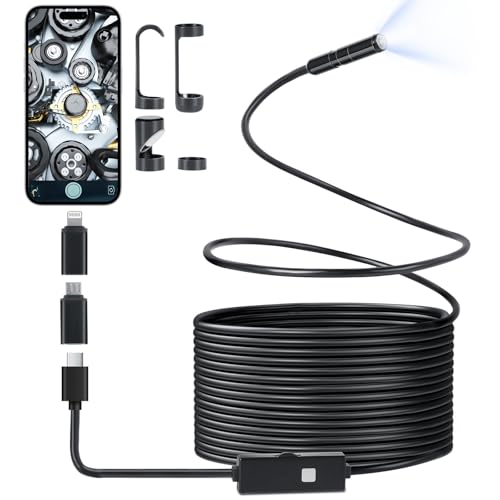 Romon Telecamera per Ispezione, 8.2mm Endoscopio Industriale, Endoscopio 10800P HD Endoscopio Telecamera Ispezione Tubi Impermeabile IP67 Digitale Ispezione Fotocamera con 8 luci a LED Per Smartphone