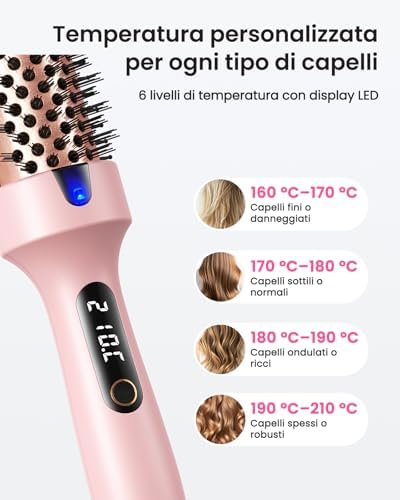 Spazzola Termica per Capelli 38mm, Thermal Brush per Volume Blowout 8 Min