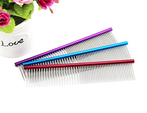 Fabal Pet Dog Comb Professional Steel Hair Trimmer Comb Dog Cat Cleaning Brush Pet Dog Cat Accessories (Purple)