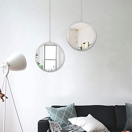 Geloo Decorative Round Wall Mirrors with Hanging Chain 10" Silver
