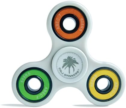 Fidget Toy - Tri Spinner Metal Ceramic Bearing High Speed Prime | White Colorful | Anti ADHD ADD Anxiety; Non-3D Printed Upgraded SI3N4 Bearings | Cali Spinners