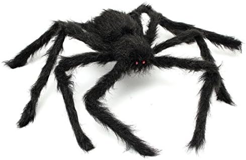 SunnyRoyal 2 Pcs Black Realistic Fake Spider and Plush Scary Halloween Spider Jokes Toys for Kids Halloween Party Decoration Props (30")