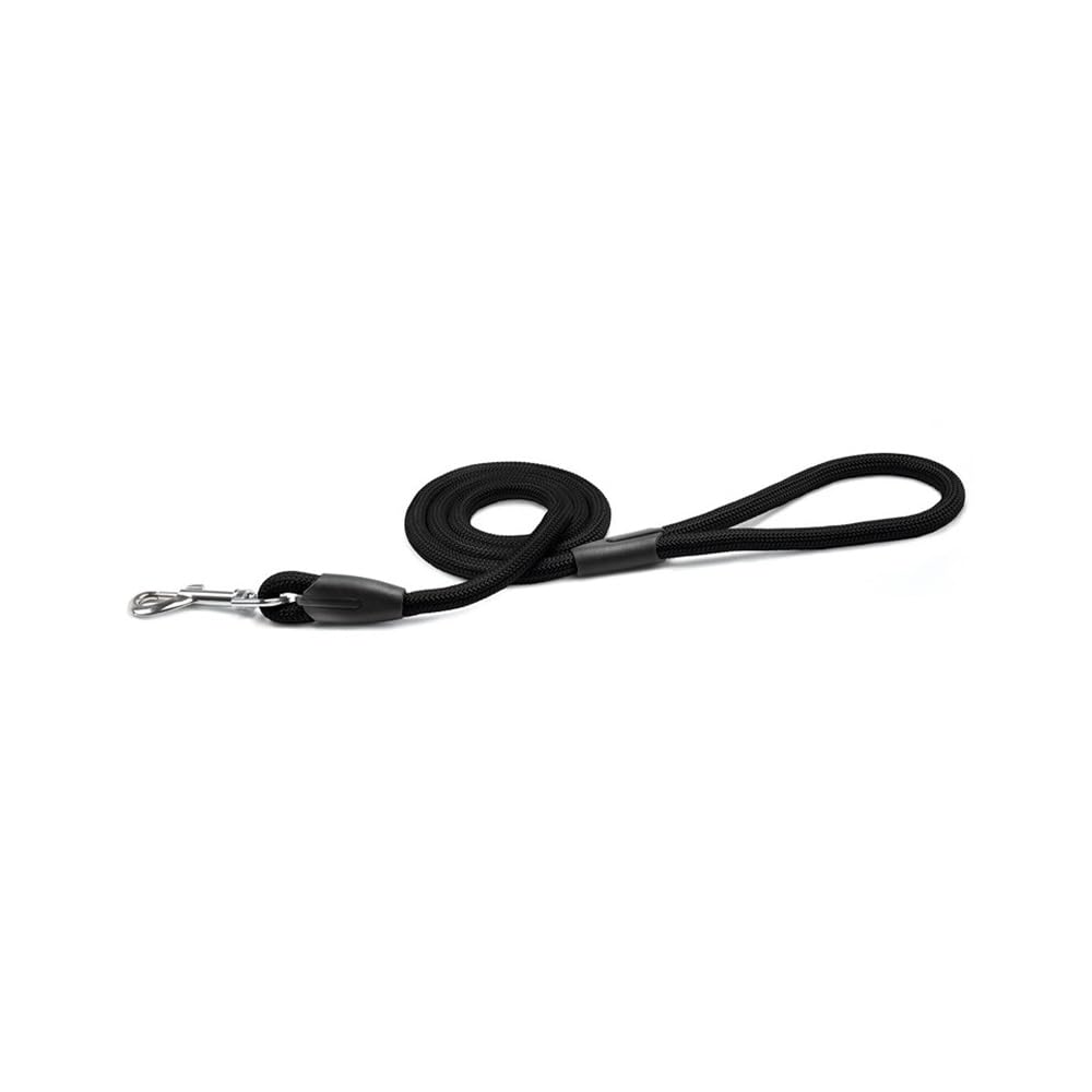Record - Tubular Dog Leash - Made of Soft and Durable Nylon with Plastic Details - Equipped with Metal Carabiner - Black - Size M - Diameter 1.8 cm - Length 150 cm