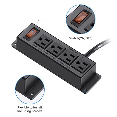 Power Strip - 4 Widely Spaced Outlets, Mountable Power Strip 9.6Ft Extension Cord, Wall Mount for Home, Office, Industrial, School
