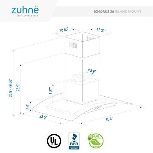 Zuhne iChorus 36 inch Kitchen Island Ducted/Ductless Stainless Steel