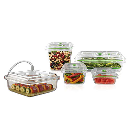 FoodSaver Vacuum Sealed Fresh Container Set, 4Piece Set, Clear with Vacuum Seal Quick Marinator