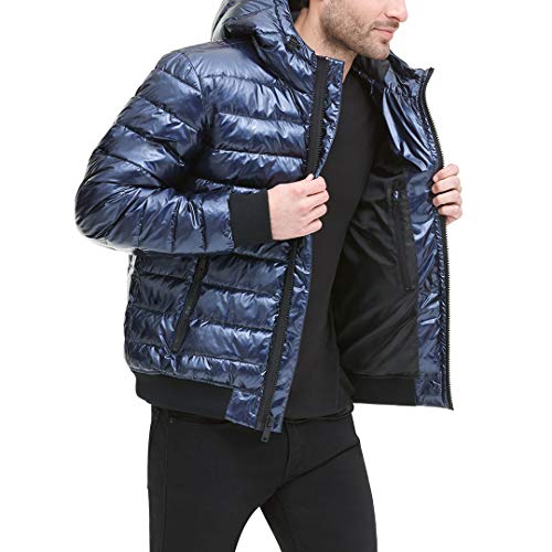 dkny men's quilted hooded bomber jacket