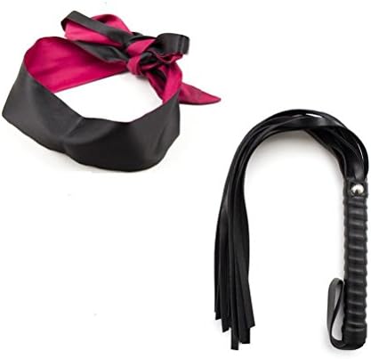 Fashion Faux Leather Floggers Whips with Satin Eye Mask Blindfold Fancy Dress Up Costume kit