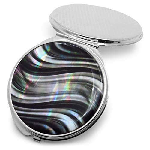 Makeup-Compact-Pocket-Mirror-Mother-of-Pearl-Metal-Round-Double-Sided-Folding-Magnify-Wavy-Zebra-Stripe