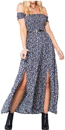 CYimejo Elegant Sunes Vintage Bohemian Maxi Robe Femme Boho FloralWomen Split Long Blue L