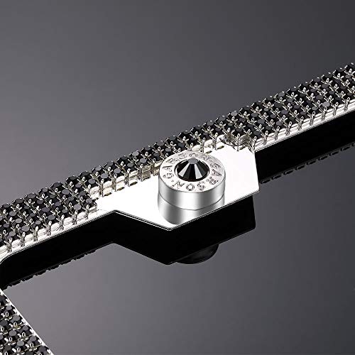 Delixike Bling Rhinestone Thin Border Black License Plate Frame for Women Men, Luxury Handmade Waterproof Stainless Steel Licence Plate Frames for Front Back License - Thumbnail 3