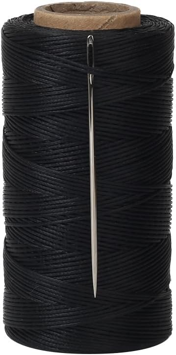 Tenn Well Waxed Thread, 328 Yards 150D 1MM Leather Sewing Waxed Thread with Needles for Leather Projects, Book Binding, Shoe Repairing, DIY Crafts (Black)
