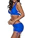 Zando Push Up Two Pieces Bikini with Boyshort Athletic V Neck Swimsuit Vintage Halter Back Swimwear Bathsuit for Women Charming Royal Blue M (US 6-8)