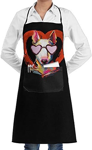 Bull Terrier Painting Heart Adjustable Bib Apron Waterdrop Resistant With 2 Pockets Cooking Kitchen Aprons For Women Men Chef