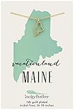 Lucky Feather Maine Shaped State Necklace, 14K