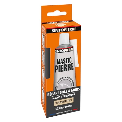 SINTO Pierre - Floor and Wall Repair - Filler and Repair Chips - Cracks and Holes - Quick Drying - Ready to Use - Automatic Dosing - Travertine Tint - Professional Technique - 100 g