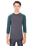 American Apparel Men's Poly-Cotton 3/4 Sleeve Raglan Shirt, Heather Black/Forest, Medium