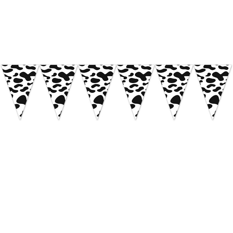 Happium 5m / 16 ft Cow Print Pennant Banners Cow Bunting Banner Cow Pattern Birthday Party Supplies Farm Style Banner for Western Cowboy Themed Party Decorations