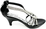 A36 Classy Rhinestone Angle Strap Evening Dress Low Heel Sandals