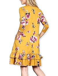 AOOKSMERY Elegante vestido de túnica de manga larga 3 4 con dobladillo con volantes florales para mujer