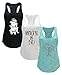 Tough Cookie's Women's Yoga Burnout Tank Top 3 Pack Deal Printed Arts (Large - LF, Black/White/Mint)