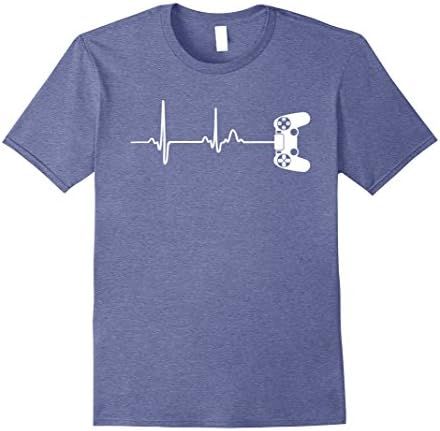 Mens Gamer Heartbeat T-Shirt For Video Game Players Medium Heather Blue
