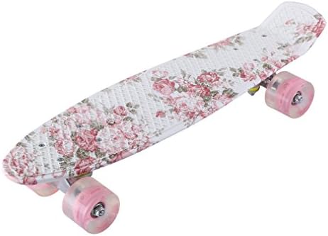 HappGrand 22" Skateboard Complete Classic Retro Luminous Cruiser Plastic Skate Board with LED Light Up Wheels (Pink)