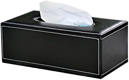 PU Leather Rectangle Tissue Box, Waterproof Napkin Holder Cover Case with Magnetic Base Flap for Home Office Hotel Car(Black)