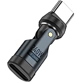 USB C to C Adapter 1 Pack 540° Rotating Phone OTG Port Replacement & Extender PD 240W USB2.0 Type-C Extension Connector with LED Indicator (Black)