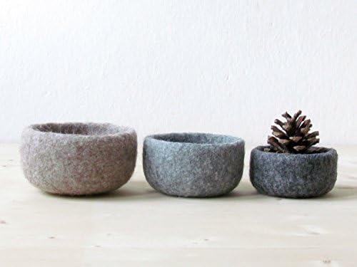 3 Wool nesting bowls - Felted bowl - Organic eco-friendly - ombré beige - minimalist decor